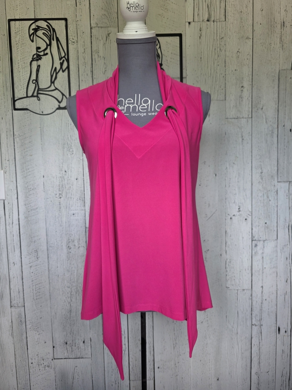 Joseph Ribkoff Hot Pink Sleeveless Scarf Neck Top | Approx. Large